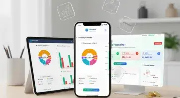 Mockup do aplicativo FinanceEdu mostrando interface de controle financeiro
